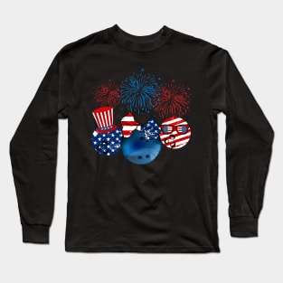 Bowling American Flag Fireworks Long Sleeve T-Shirt